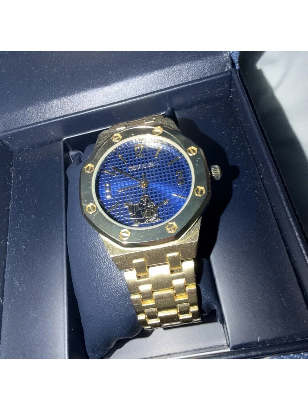 New True Religion Mens Watch TRM102 BLUE FACE Gold Buddha Guitar NIB